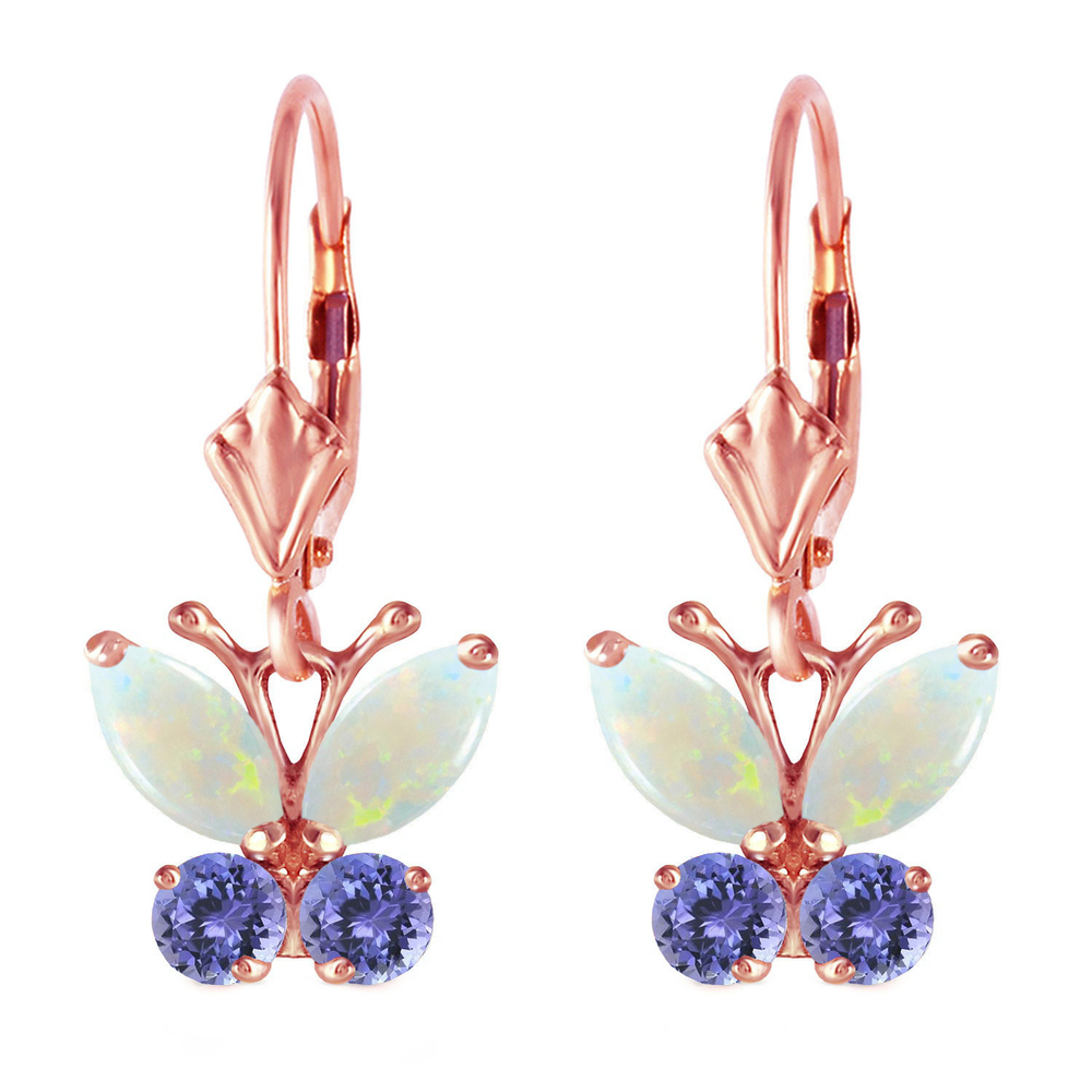 14K. GOLD BUTTERFLY EARRING WITH OPALS & TANZANITES (Rose Gold) - Picture 2 of 2
